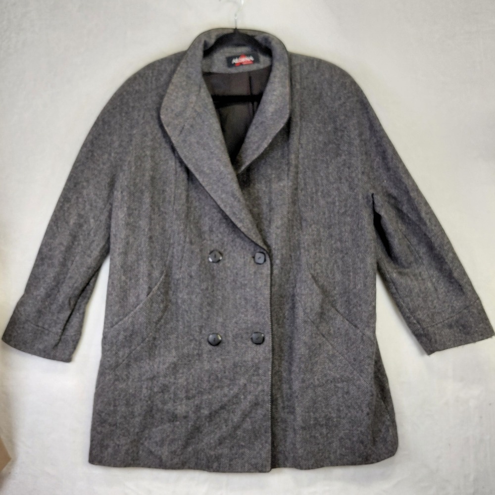 Alorna by Forstmann Vintage Grey Herringbone Wool Blend Coat Double Breasted USA